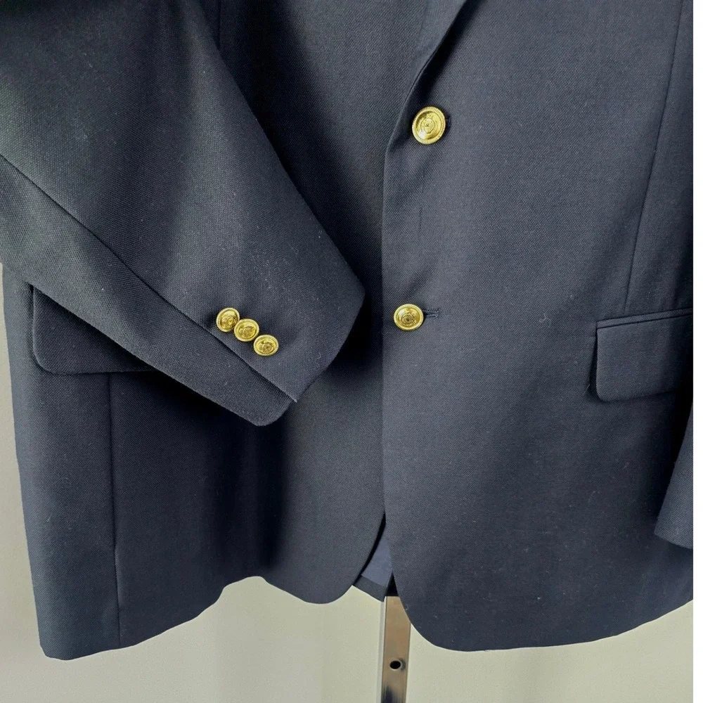 Stafford Single Breast Two Gold Button Wool Blend‎ Men Blazer Navy 46R